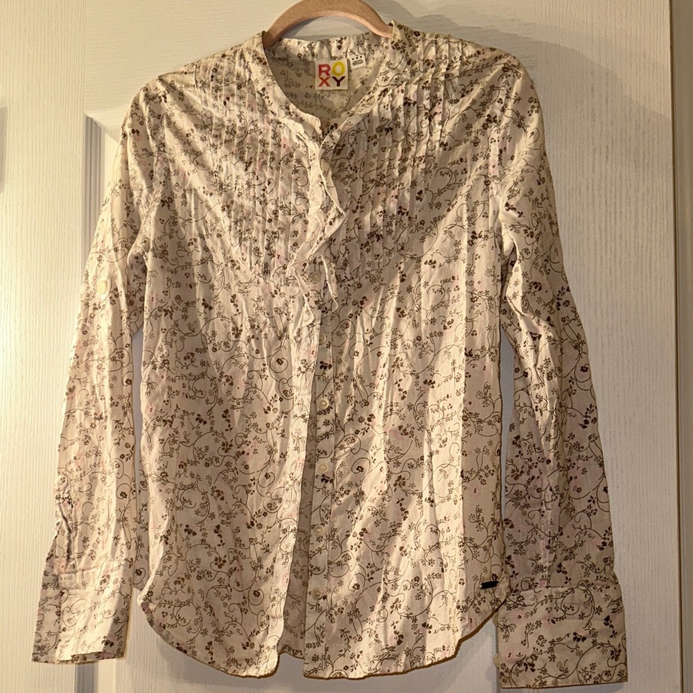 Roxy Floral Button Down Shirt - Cream and Black